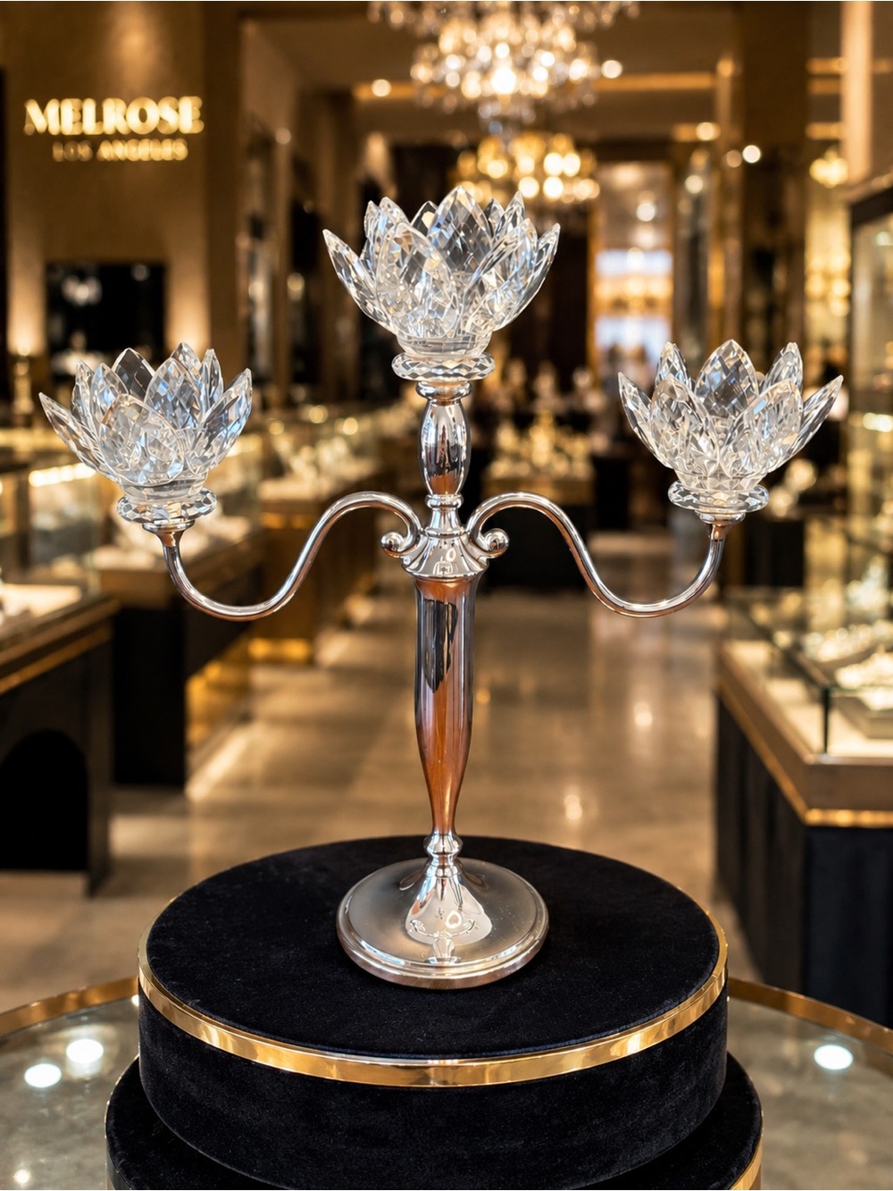 Godinger Silver & Shannon Crystal Dublin 3 Light Lotus Candelabra
